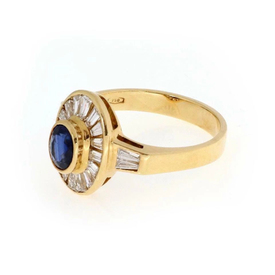 18K YELLOW GOLD DIAMOND & SAPPHIRE COCKTAIL RING: 18K YELLOW GOLD DIAMOND & SAPPHIRE COCKTAIL RING 18k Yellow Gold Diamond & Sapphire Cocktail Ring Description This is an elegant oval shape cocktail ring, it is crafted from 18k yellow gold featuring 