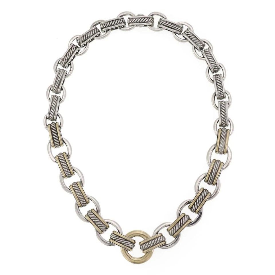 DAVID YURMAN NECKLACE 925 SILVER 18K GOLD CABLE STYLE RING LINK (1 of 2)