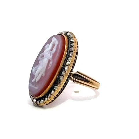 VICTORIAN DIAMOND RING ROSE CUT DANCER CAMEO 14K ROSE GOLD OVAL SHAPE (1 of 2)