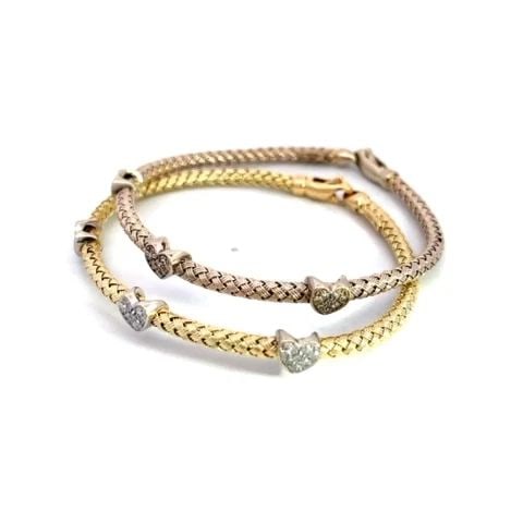 DIAMOND 2 BRACELETS BASKET WOVEN HEARTS MOTIF 14K GOLD (1 of 1)