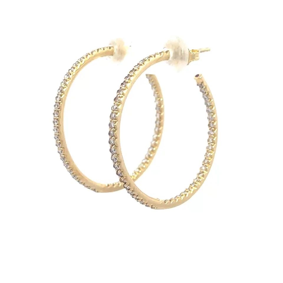 DESIGNER 1226VI DIAMOND GOLD EARRINGS 18K YELLOW INSIDE OUT HOOP STYLE (1 of 2)
