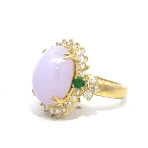 DIAMOND LAVENDER JADE RING EMERALD 18K YELLOW GOLD COCKTAIL (1 of 2)
