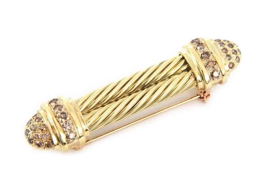 DAVID YURMAN CHAMPAGNE DIAMOND 14K GOLD DOUBLE CABLE POST BROOCH (1 of 2)