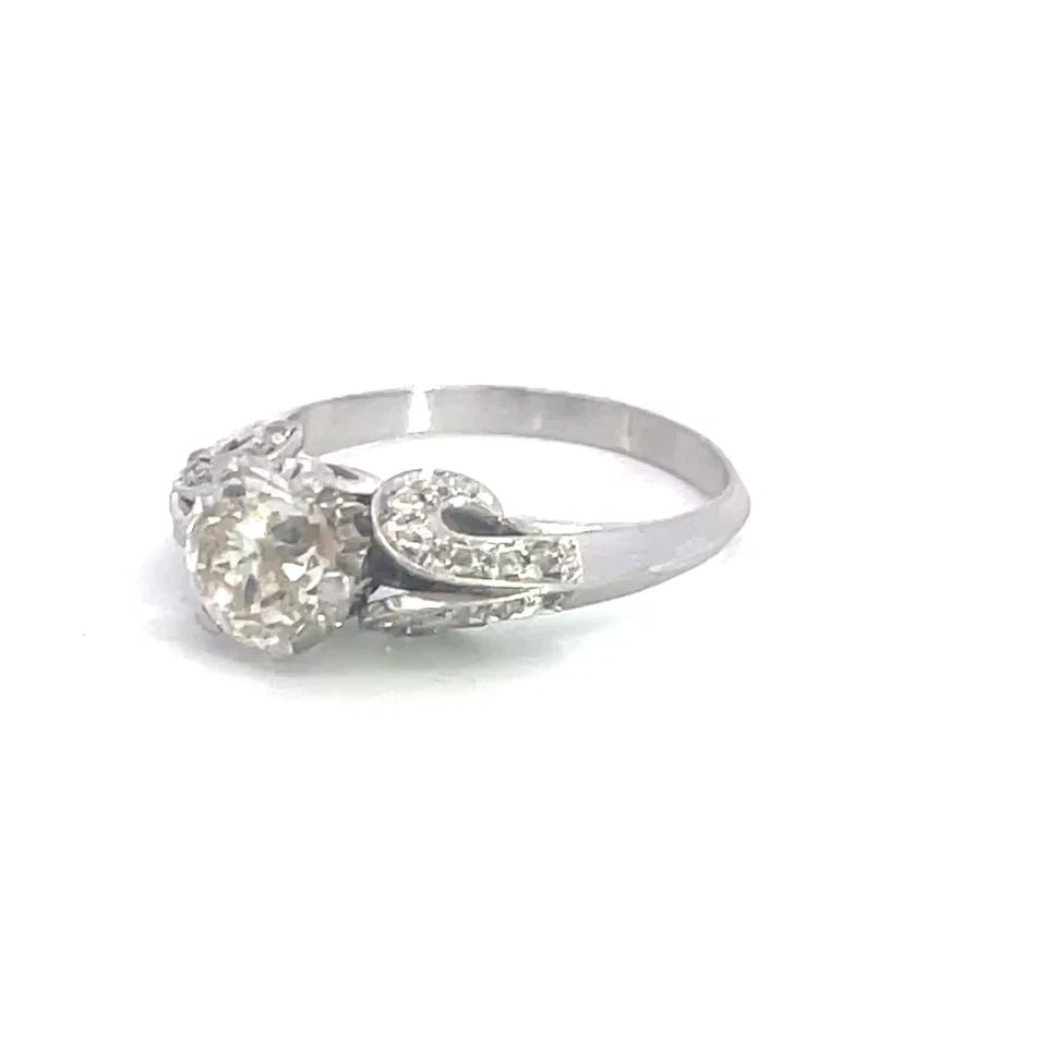 ART DECO PLATINUM RING EUROPEN CUT 1CT DIAMOND SCROLL SHANK (1 of 2)