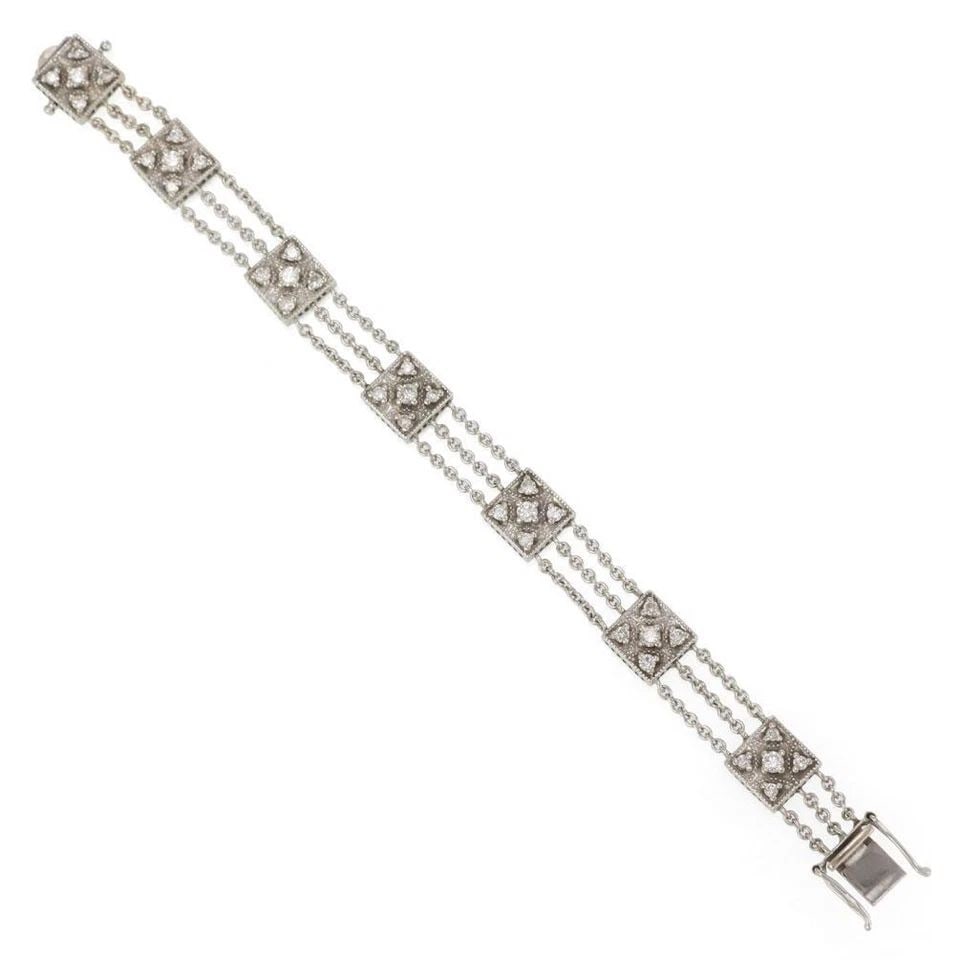 VINTAGE DIAMOND 14K GOLD FLEXIBLE CHAIN CUBE STATION 3 CHAIN BRACELET (1 of 1)