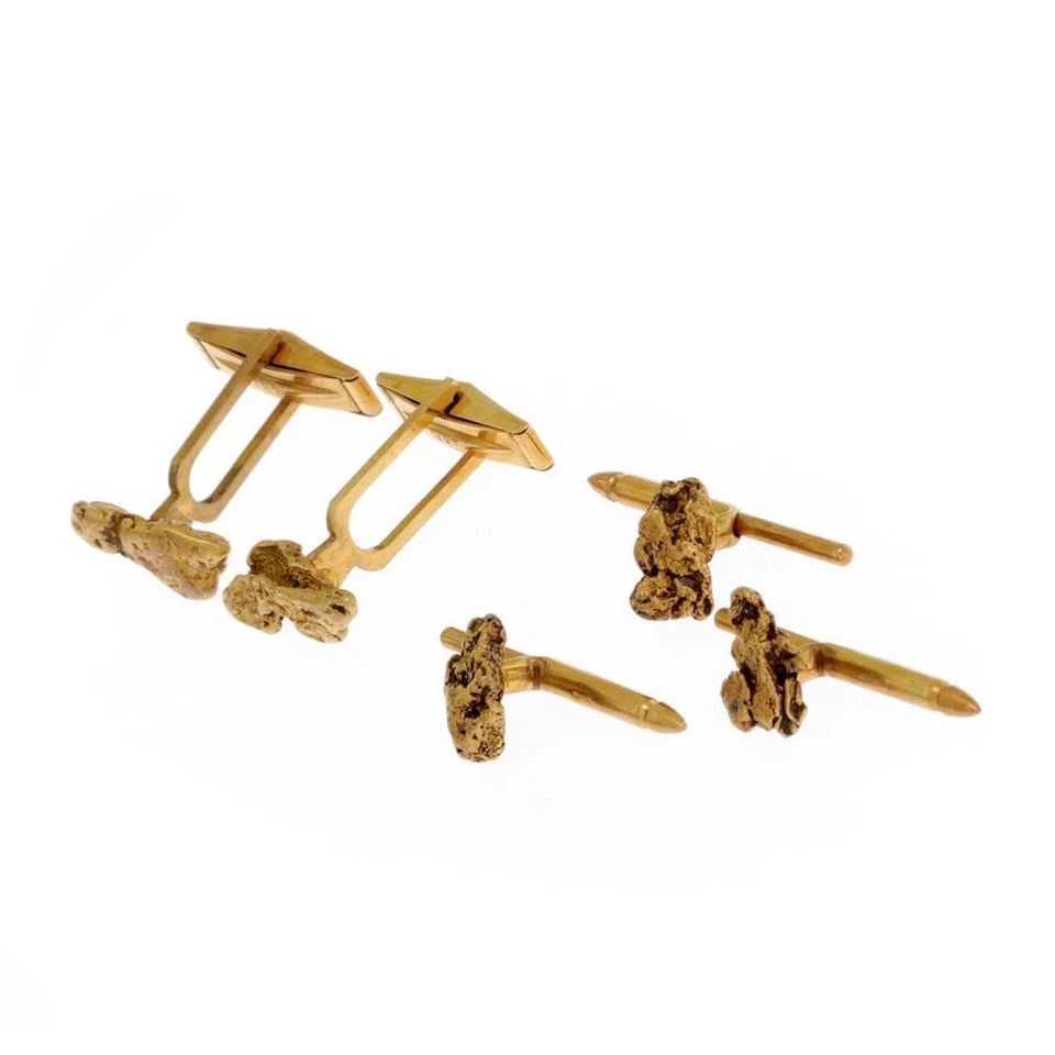 VINTAGE 24K GOLD NUGGET STYLE 14K 3 BUTTONS & CUFFLINKS SET -LIQUIDATION (1 of 2)
