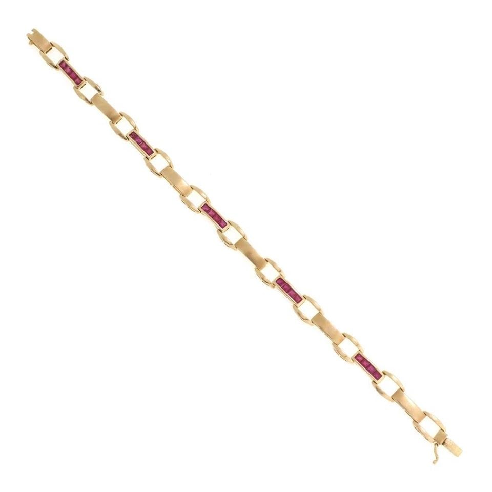 VINTAGE 1.50CT RUBY 14K YELLOW GOLD OPEN FANCY LINK BRACELET LIQUIDATION! (1 of 2)