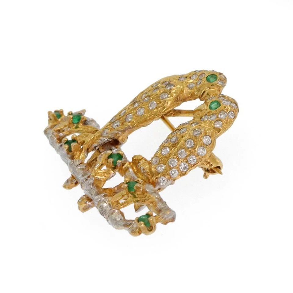 ESTATE 1.30CT DIAMOND EMERALD 14K GOLD 2 PARROTS PENDANT/PIN LIQUIDATION (1 of 2)