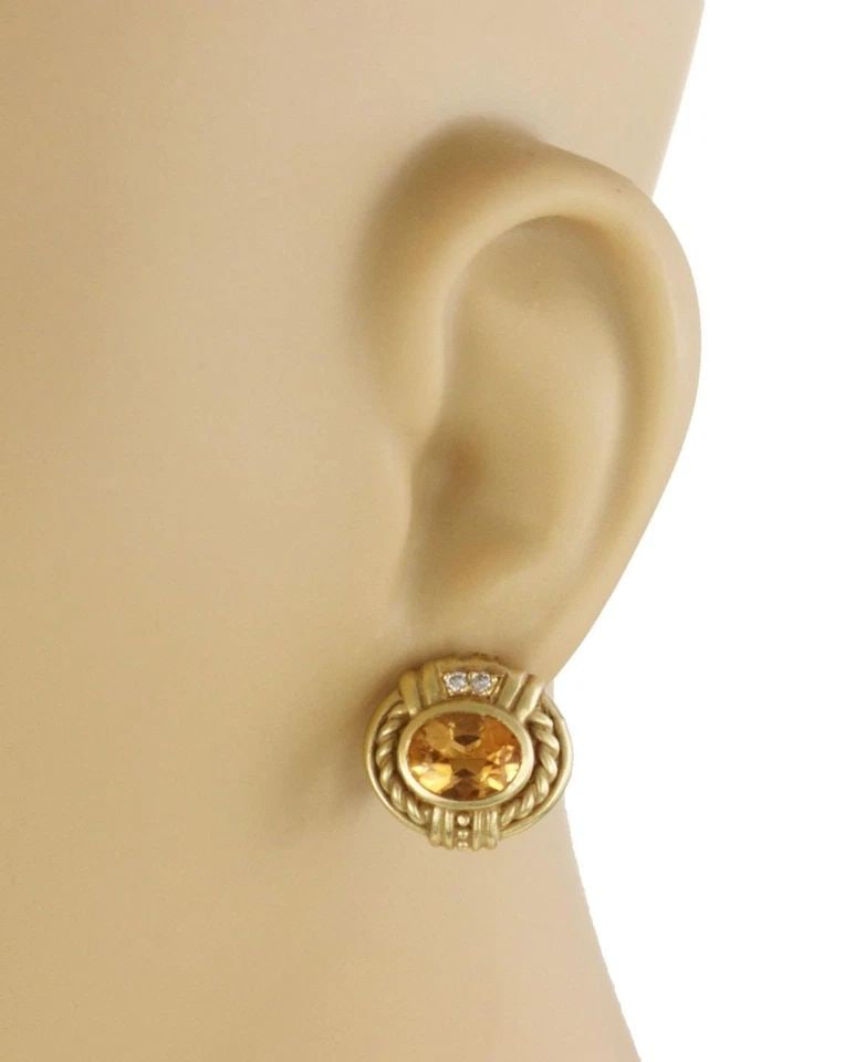 JUDITH RIPKA EARRINGS DIAMOND CITRINE 18K YELLOW GOLD OVAL CLIP ON (1 of 2)