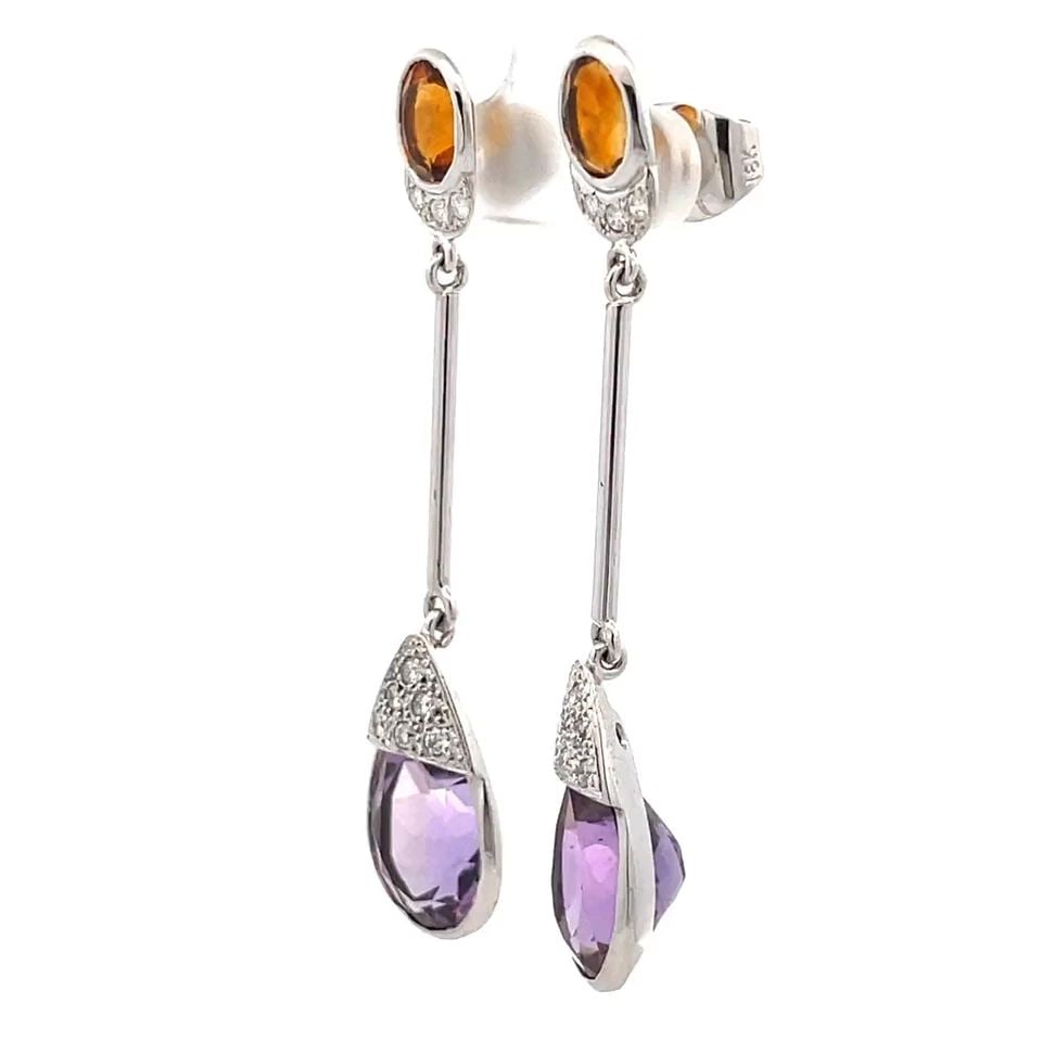ESTATE DIAMOND CITRINE AMETHYST 18K GOLD LONG DANGLE EARRINGS LIQUIDATION (1 of 2)