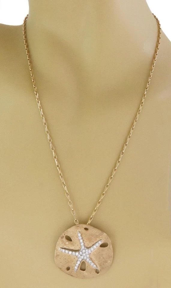 DIAMONDS 14K TWO TONE GOLD STARFISH ROUND PENDANT & CHAIN LIQUIDATION! (1 of 2)