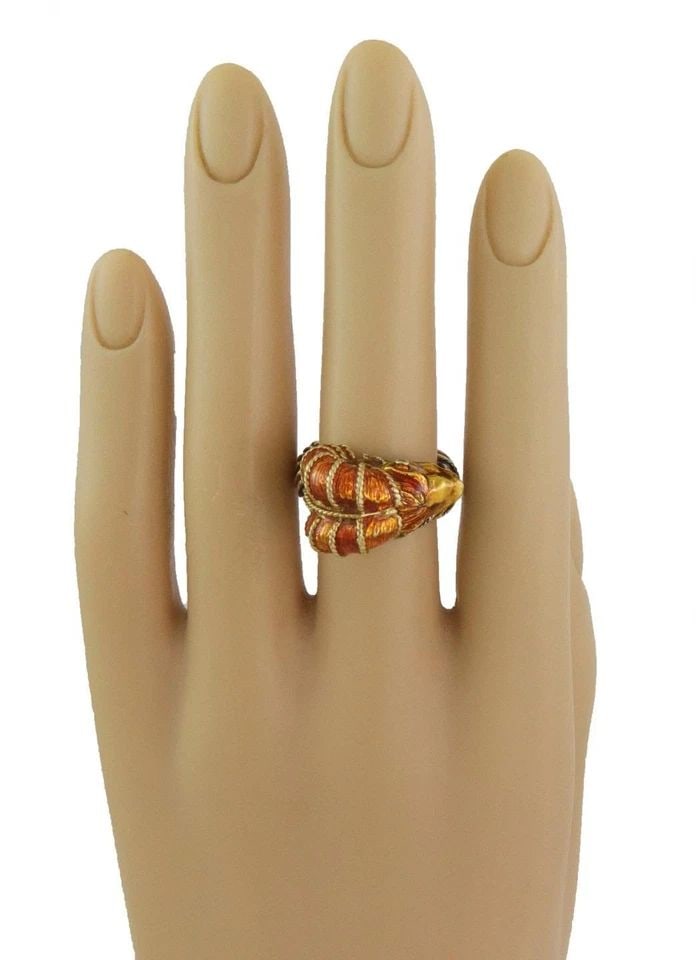 ESTATE 18K YELLOW GOLD ENAMEL HERAKLEIOS RAM HEAD BYPASS RING LIQUIDATION! (1 of 2)