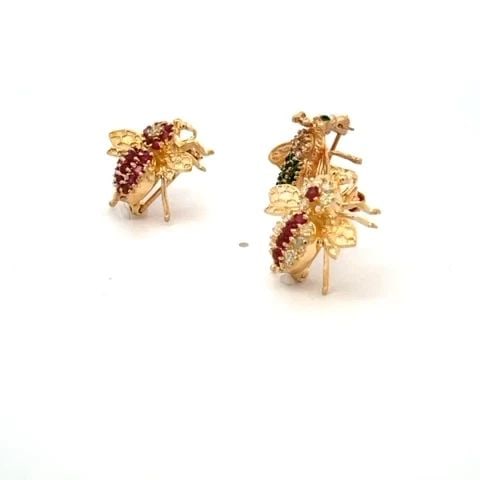 LOVELY DIAMOND RUBY EMERALD 14K YELLOW GOLD SET OF 3 BEE PINS (1 of 2)