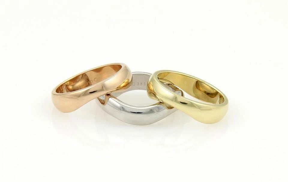 CARTIER 18K RING TRICOLOR GOLD TRIPLE WAVE PUZZLE STACK BAND SIZE 47 (1 of 2)