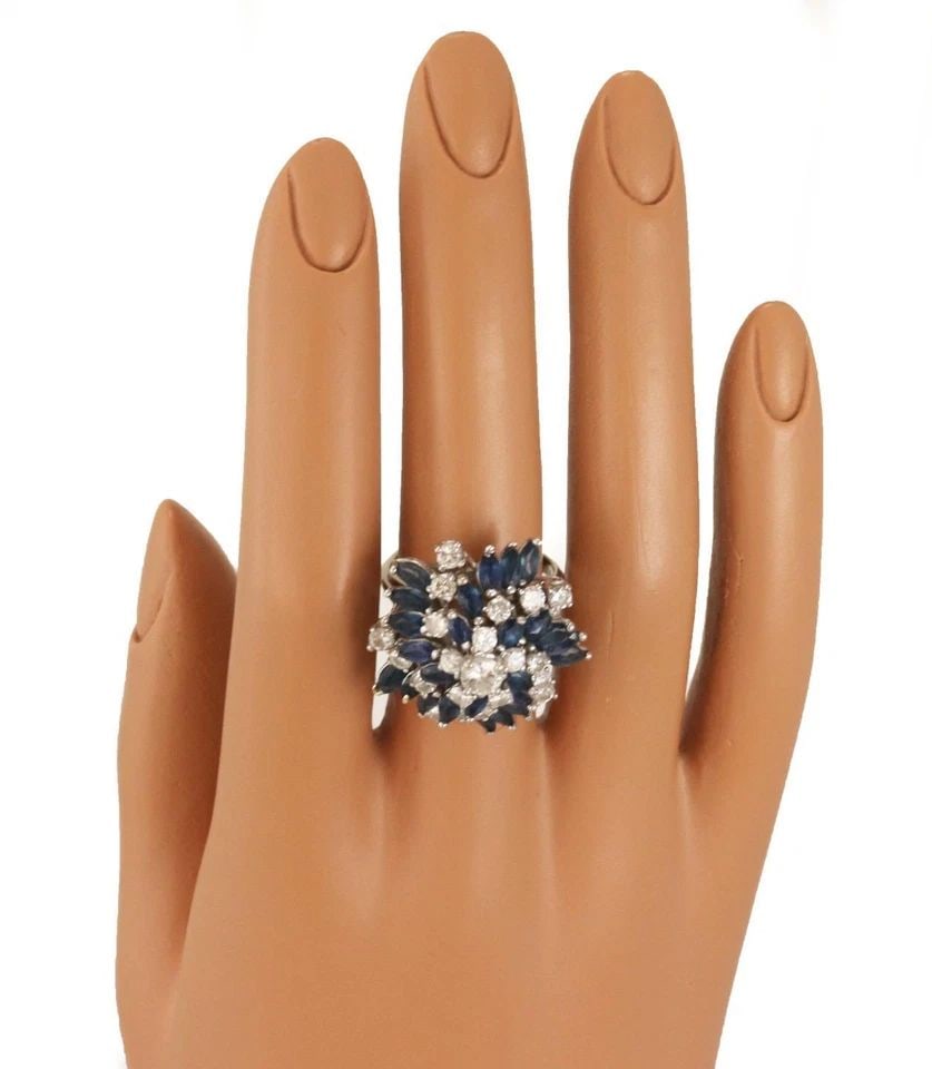ESTATE DIAMONDS & SAPPHIRE 14K WHITE GOLD SWIRL RING SIZE 5.25 LIQUIDATION! (1 of 1)