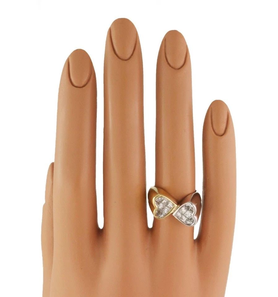 PRINCESS DIAMOND RING 18K AND PLATINUM DOUBLE HEART BAND (1 of 2)