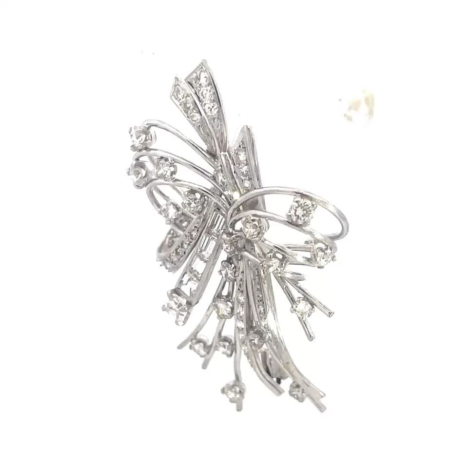 DIAMOND PLATINUM BROOCH 2.75CT FLOWER SPRAY BOW PIN (1 of 2)