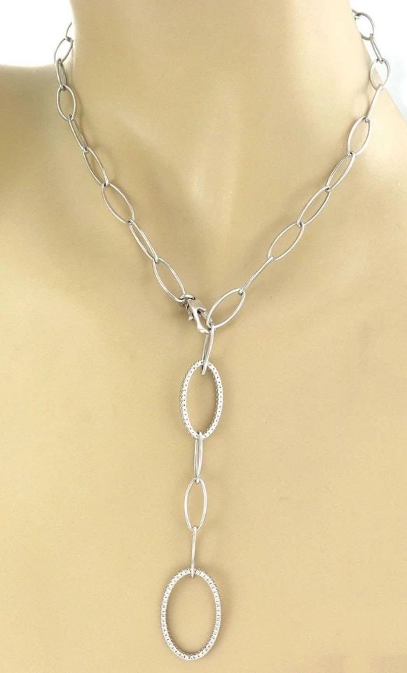 14K WHITE GOLD ELEGANT DIAMOND LONG LINK CHAIN PENDANT NECKLACE (1 of 1)