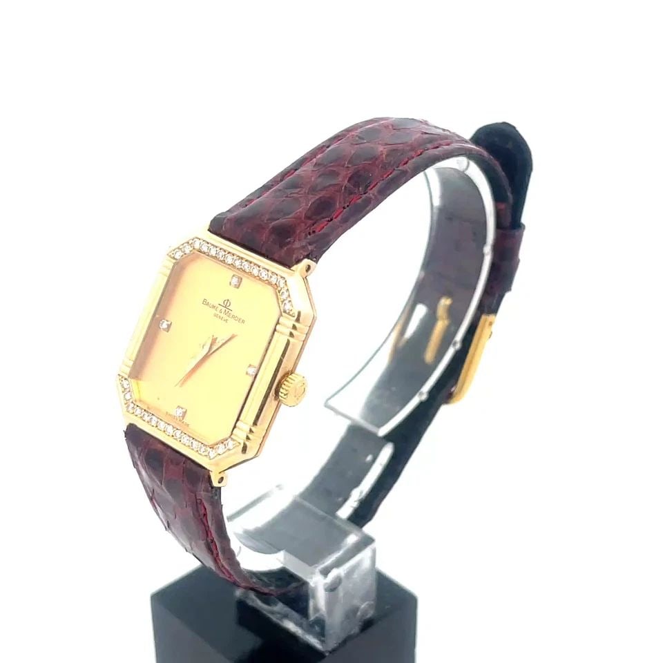 BAUM & MERCIER DIAMOND GOLD LADIES WATCH MANUEL QUARTZ LEATHER BAND (1 of 2)