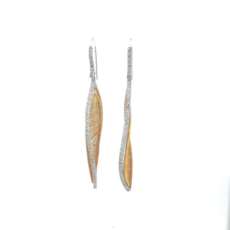 VIVARA FOLHAS NATURE GOLD LEAF EARRINGS DIAMOND 18K TWO TONE DANGLE STYLE (1 of 2)
