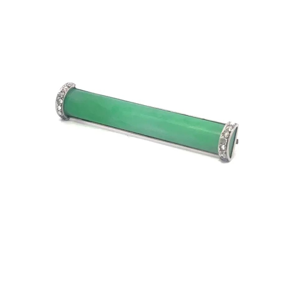 VICTORIAN JADE DIAMOND TIE PIN PLATINUM ROSE CUT APPLE GREEN (1 of 1)