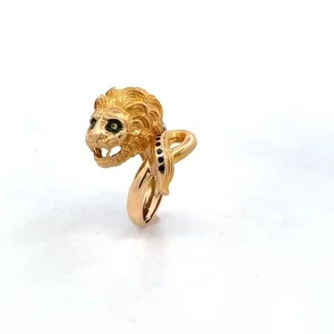 ENAMEL LION RING 18K YELLOW GOLD BYPASS HEAD & TAIL SIZE 5.5 (1 of 1)