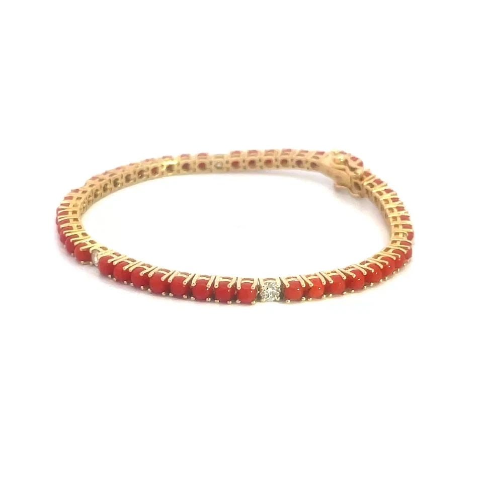 DIAMOND CORAL GOLD BRACELET 18K YELLOW BEAD STYLE (1 of 2)