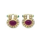 DIAMOND GOLD RUBY EARRINGS 18K YELLOW FANCY POST CLIP STYLE (1 of 1)