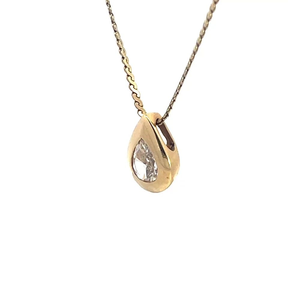DIAMOND GOLD TEARDROP PENDANT NECKLACE 14K YELLOW CHAIN SOLITAIRE NECKLACE (1 of 2)