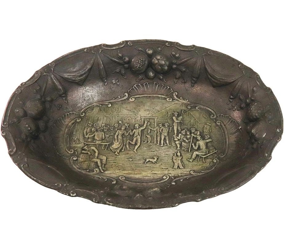 GEORGE ROTH & CO. STERLING SILVER BOWL ANTIQUE REPOUSSE PARTY SCENE GERMANY (1 of 1)