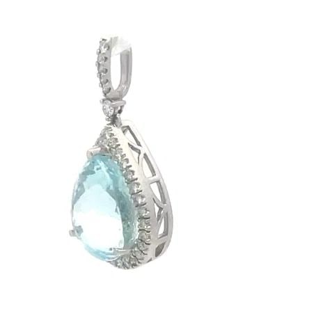 GOLD PENDANT 18K AQUAMARINE DIAMOND WHITE GOLD PEAR SHAPE (1 of 1)