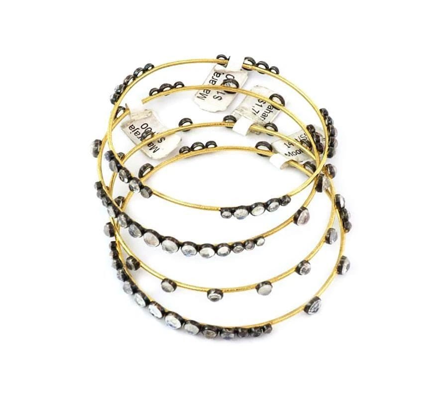 ELEGANT MOONSTONE 14K YELLOW GOLD SILVER SET OF 4 BANGLES LIQUIDATION (1 of 2)