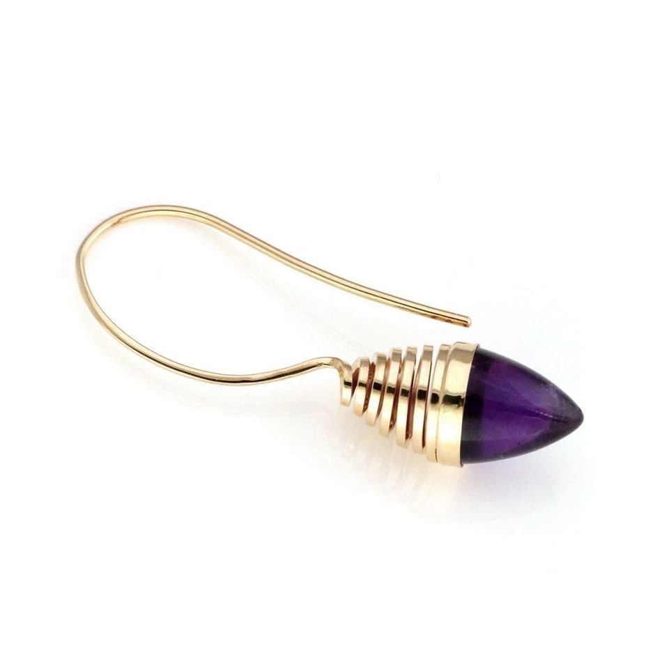 14K AMETHYST HOOK EARRINGS YELLOW GOLD CONE SHAPE (1 of 2)