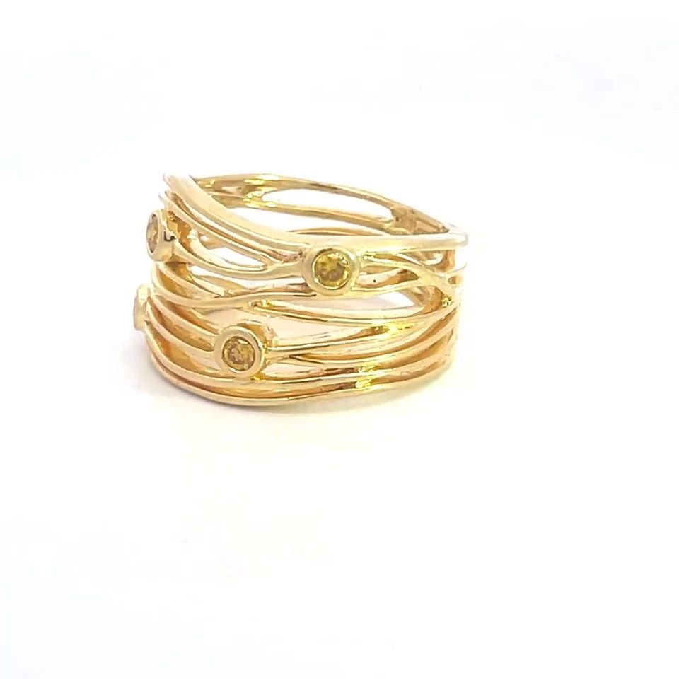 FANCY YELLOW DIAMOND GOLD RING 18K YELLOW WIRE WAVE WIDE BAND (1 of 2)