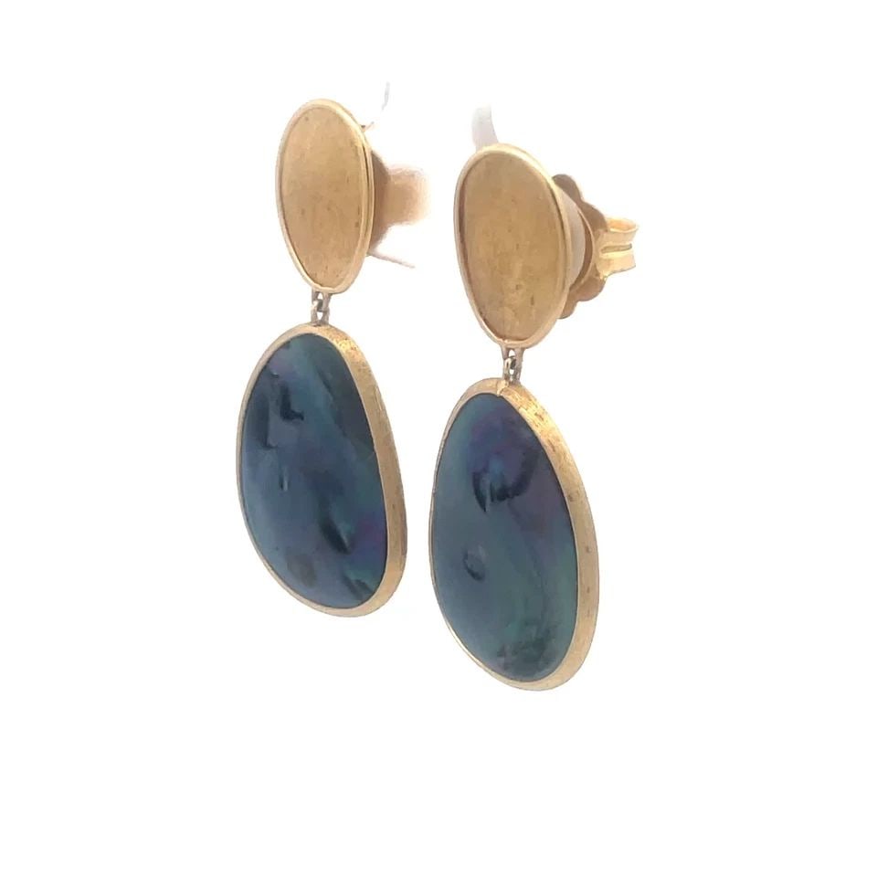 MARCO BICEGO LUNARIA GOLD EARRINGS 18K YELLOW MOTHER OF PEARL DANGLE STYLE: MARCO BICEGO LUNARIA GOLD EARRINGS 18K YELLOW MOTHER OF PEARL DANGLE STYLE The Marco Bicego Lunaria Gold Earrings are exquisite pieces crafted from 18k yellow gold with a dangle style design featuring