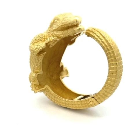 KEISELSTEIN-CORD ALLIGATOR 18K YELLOW GOLD LARGE 3D KICK CUFF BRACELET (1 of 2)