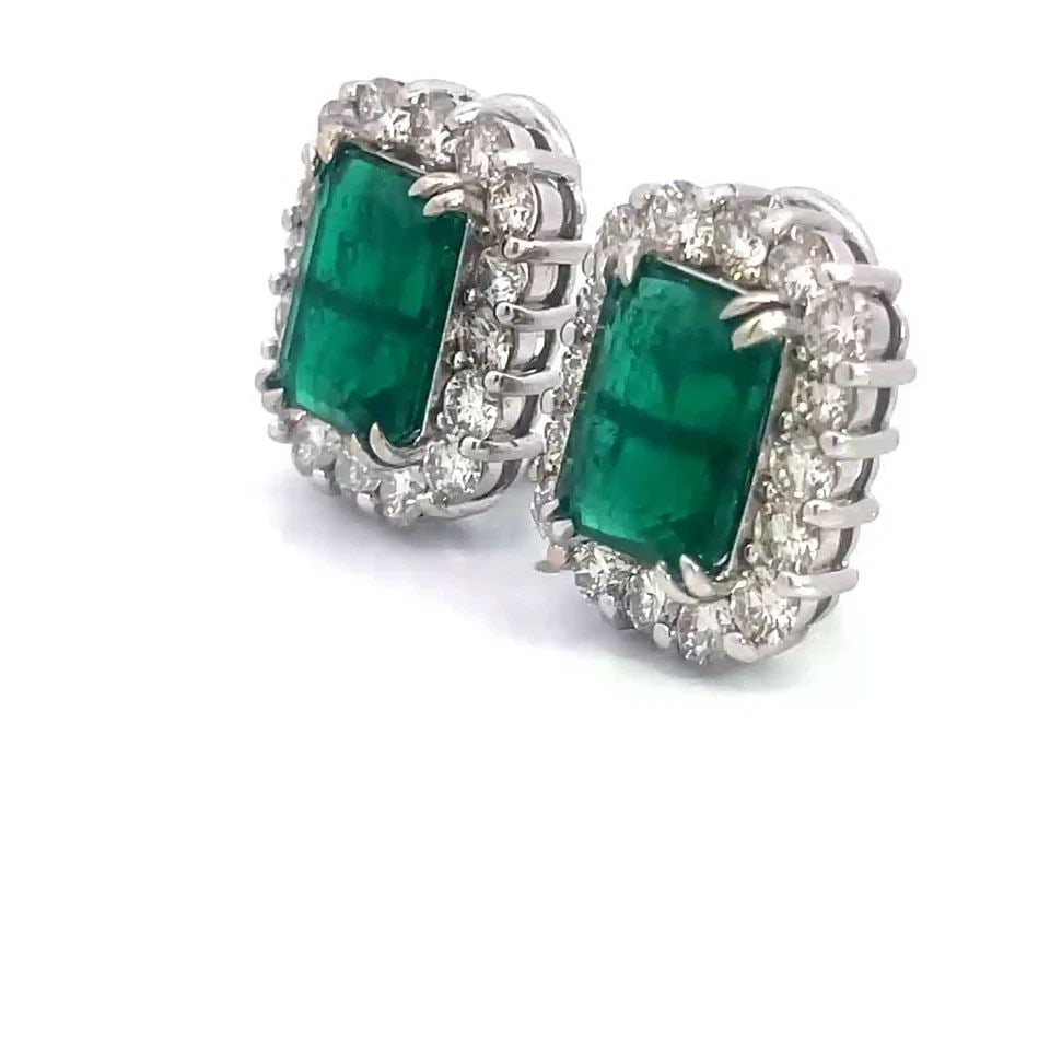 EMERALD GOLD EARRINGS DIAMOND 17.5CT 14K WHITE STEP CUT RECTANGLE STYLE GIA (1 of 2)
