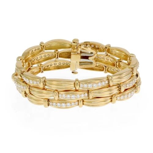 TIFFANY & CO. SIGNATURE BRACELET DIAMOND 18K YELLOW GOLD TRIPLE ROW LINK (1 of 1)