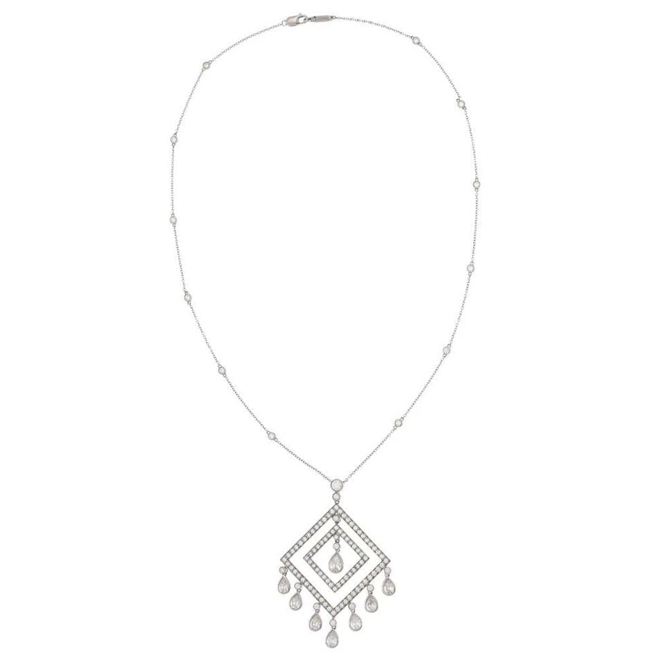 TIFFANY & CO. 5CT DIAMOND PLATINUM DOUBLE SQUARE DROP PENDANT & CHAIN (1 of 2)