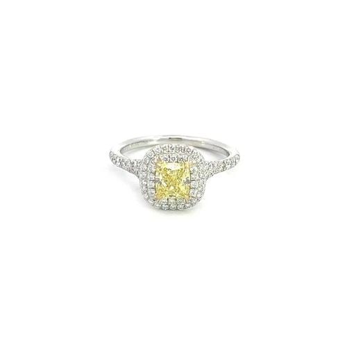 TIFFANY & CO.1.07CT SOLESTE INTENSE YELLOW DIAMOND 18K GOLD PLATINUM RING PAPER: TIFFANY & CO.1.07CT SOLESTE INTENSE YELLOW DIAMOND 18K GOLD PLATINUM RING PAPER Tiffany & Co.1.07ct Soleste Intense Yellow Diamond 18k Gold Platinum Ring Paper Description This is a stunning engagemen