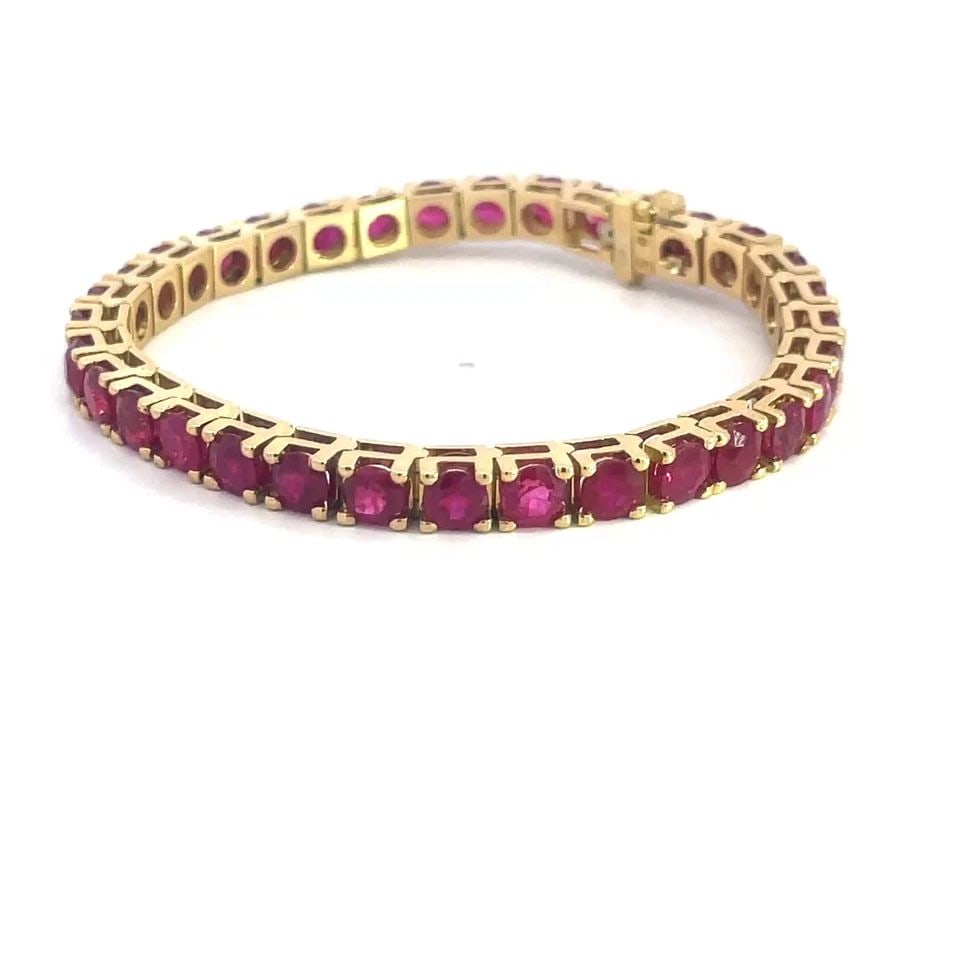 BURMESE RUBIES GOLD TENNIS BRACELET 18K YELLOW 14CT GIA (1 of 1)