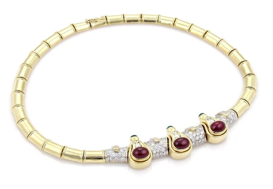 DIAMOND & GEMS GOLD NECKLACE 18K YELLOW COLLAR DESIGN (1 of 1)