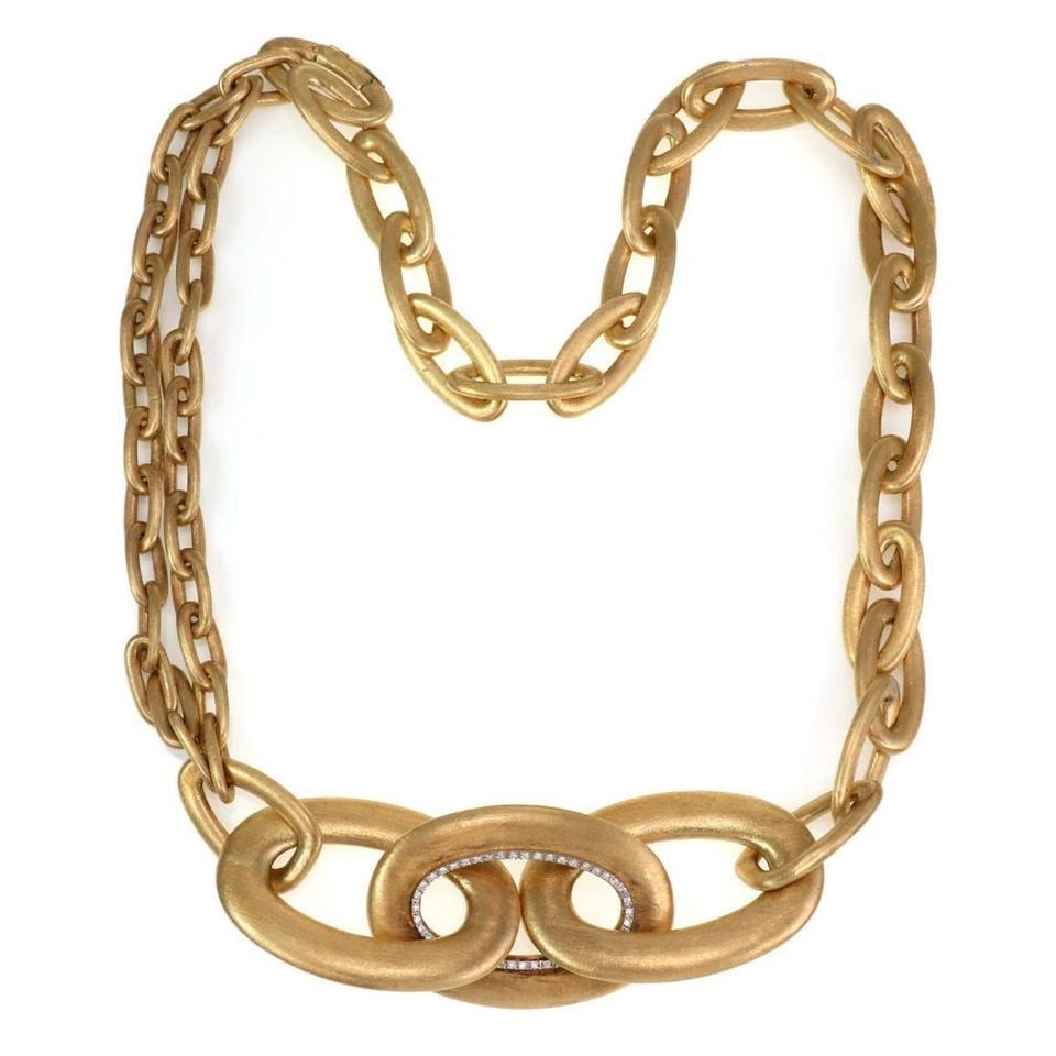 DIAMOND NECKLACE & BRACELET 18K GOLD LARGE OVAL LINK PENDANT NANIS ITALY 29" L (1 of 2)