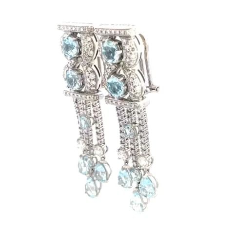 BEDAT & CO. AQUAMARINE GOLD DIAMONDS LONG EARRINGS 18K WHITE 10.60CT DROP DANGLE: BEDAT & CO. AQUAMARINE GOLD DIAMONDS LONG EARRINGS 18K WHITE 10.60CT DROP DANGLE A RARE collection by Swiss Bedat & Co. This stunning pair of 18k white gold earrings will look absolutely fabulous on y