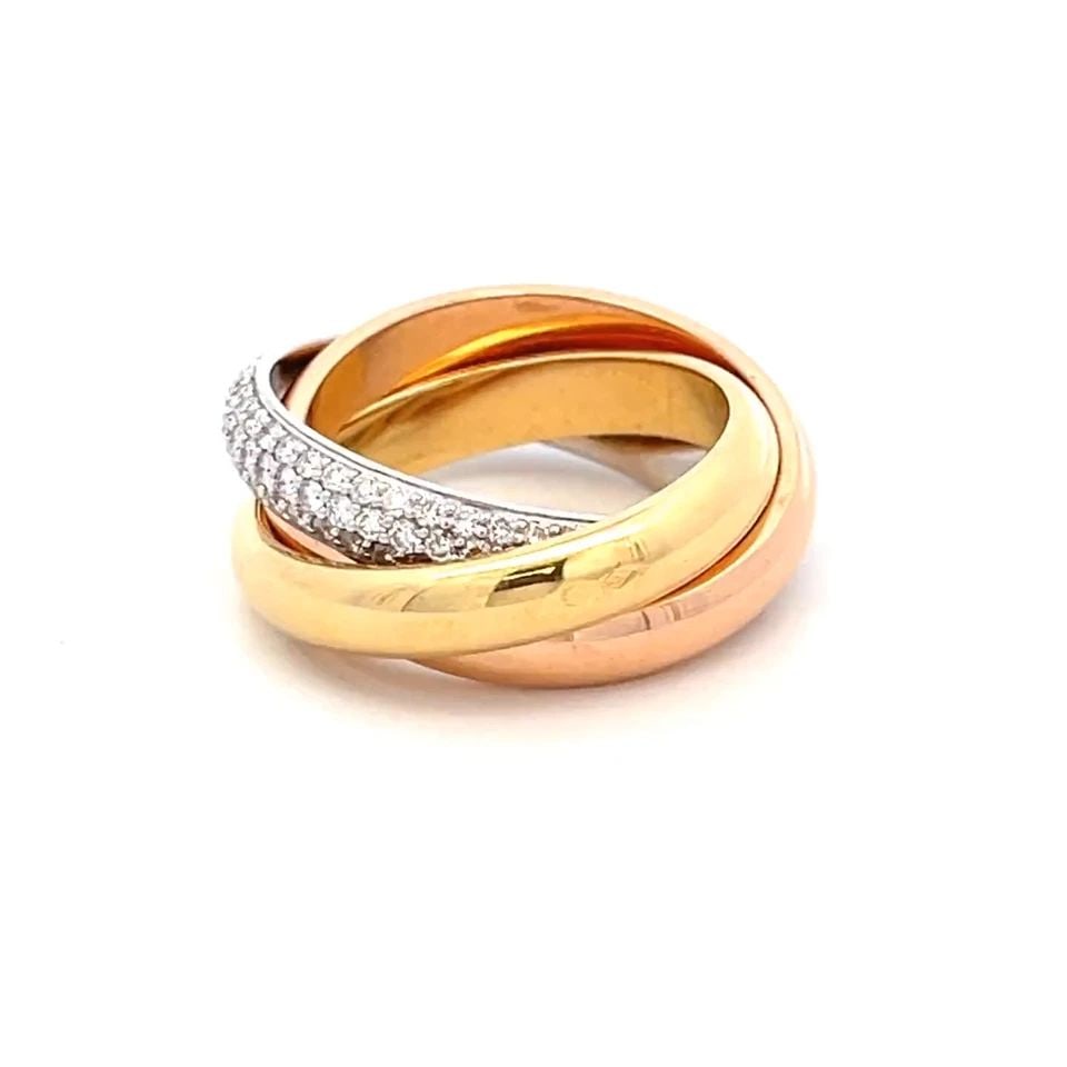 CARTIER TRINITY CLASSIC DIAMOND 18K TRICOLOR GOLD ROLLING RING SIZE 6 W/PAPER (1 of 2)