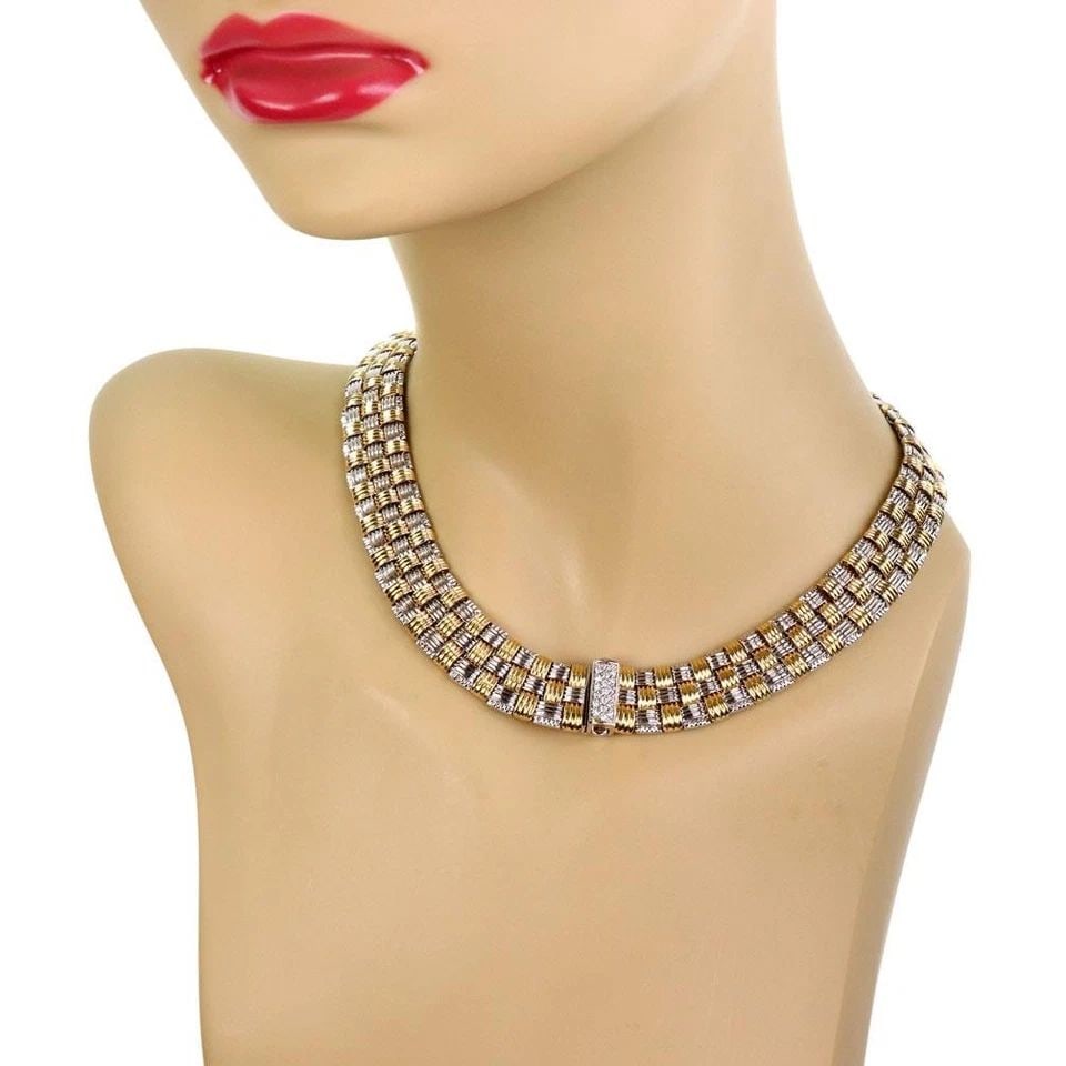 ROBERTO COIN APPASSIONATA DIAMOND 18K GOLD BASKET WEAVE COLLAR NECKLACE (1 of 1)