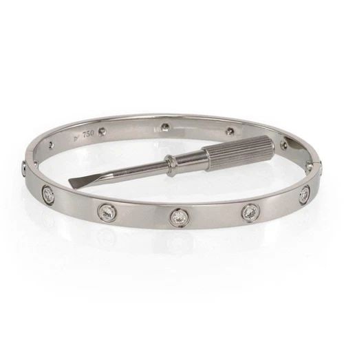CARTIER LOVE 10 DIAMONDS 18K CLASSIC W/G BANGLE SIZE 19 SCREWDRIVER PAPER BOX (1 of 1)