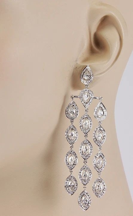 DIAMOND CHANDELIER GOLD EARRINGS 7.90CT 18K WHITE LONG DANGLE STYLE (1 of 2)