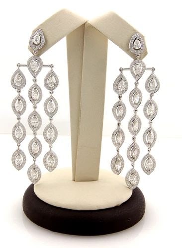 DIAMOND CHANDELIER GOLD EARRINGS 7.90CT 18K WHITE LONG DANGLE STYLE - 2