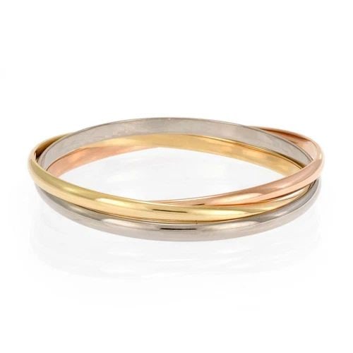 CARTIER TRINITY 18K TRICOLOR GOLD 4.5MM TRIPLE ROLLING BANGLE W/PAPER (1 of 1)